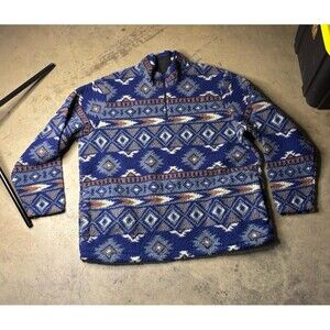 Wrangler Sweater Mens XL Blue Sherpa 1/4 Zip Aztec Western Retro Fleece Pockets